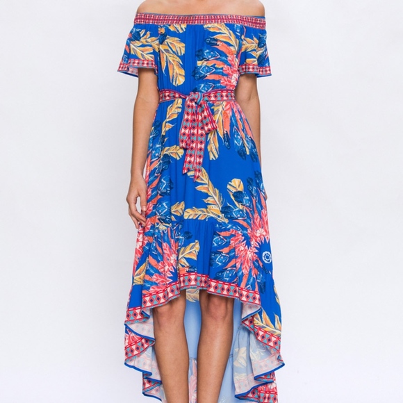 Last 1! NWT Off-the-Shoulder High-Low Floral Dress - Picture 3 of 4